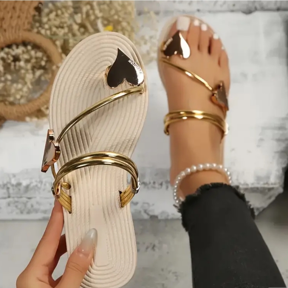 Elegant Gold Heart Sandals - Picture 1 of 4